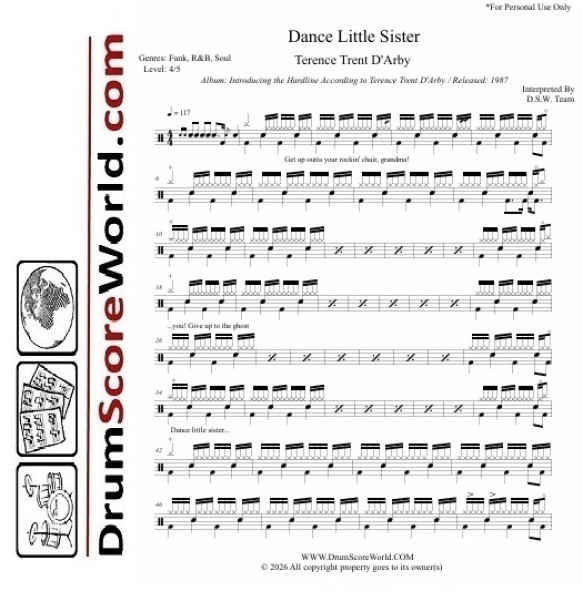 Terence Trent D'Arby - Dance Little Sister - Drum Sheet